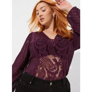 Torrid Lace Mix Long Sleeve Blouse Size 3X Purple Winter Bloom Whimsygoth NWT